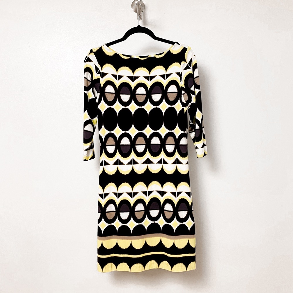 NWT Donna Ricco Pattern Spring‎ Chic 3/4 Sleeve Midi Dress Black Yellow Small